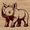 An illustration of a rhinoceros in its natural habitat, suitable for use as clip art or stencil.