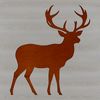 A simplified silhouette of a deer in a wildlife landscape.