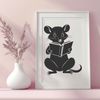 Furry Forest Reader A small, furry wild animal, resembling a possum, is depicted reading a book in a forest setting.