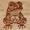 A digital illustration of an ornate toad in a stylized design.