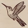 A detailed illustration of a hummingbird in flight, featuring its distinctive shape and colors.