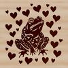 Toad in Love Hearts A digital illustration of a cartoon toad surrounded by love hearts in various colors.
