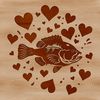 A digital illustration of a Crappie fish with love hearts incorporated into its design.