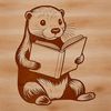 A wild otter character is depicted reading a book, set against a simple background.