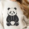 Cute Panda in Hoodie Illustration A black and white illustration of a panda wearing a hoody.