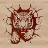 A large tiger bursting through a wall, depicted in bold vector lines.