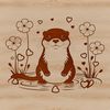 A playful otter standing on a rock in a natural environment.