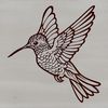 A vibrant illustration of a hummingbird in mid-air, its wings spread wide.