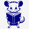 Cartoon Possum Reading on a Tree Branch A cartoon possum sitting on a tree branch with a book in its paws, surrounded by foliage.
