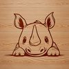 A vector graphic illustration of a rhino in profile, showcasing its distinctive horn.