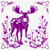 Moose Illustration in Nature A detailed illustration of a moose in a natural environment with foliage and trees.