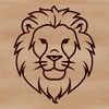 A simple line drawing of a lion's head, depicted as a big cat with distinctive facial features.
