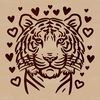 Tiger Face Design with Heart Motifs A vector graphic design featuring a large tiger's face with heart motifs incorporated into its fur.