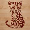 A close-up illustration of a sitting ocelot, highlighting its distinctive markings and fur patterns.