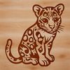 Free Vector Big Cat SVG A close-up illustration of a sitting ocelot, showcasing its wild animal features.