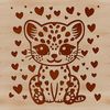 A close-up illustration of a wild ocelot sitting with a calm expression.