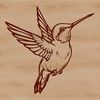 A small, colorful hummingbird in mid-flight, illustrated as a vector graphic.