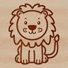 A simple line drawing of a lion sitting on its haunches, with a classic safari animal design.