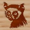 Cute primate illustration with long tail and large eyes A small primate with a long tail and large eyes, set against a neutral background.