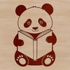 Cute Panda Reading on Tree Stump A cute black and white panda sitting on a tree stump with a book in its paws.