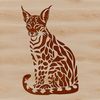 A realistic illustration of an ocelot sitting in a forest environment, created as a vector graphic.