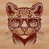 Feline Face with Eyewear Illustration An illustration of a big cat's head with glasses, showcasing a wild animal's unique features.