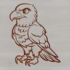 A stylized illustration of an eagle in mid-perch, showcasing its distinctive beak and wingspan.