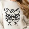 A close-up view of a wild animal's head with distinctive markings, wearing glasses in a humorous twist.