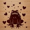 A cartoon toad with heart symbols on its body, suitable for use in digital design.