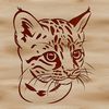 Feline Wildlife Art Vector A close-up illustration of a wild ocelot's head, showcasing its distinctive facial features.