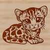 A wild ocelot in a relaxed pose, showcasing its distinctive coat patterns.