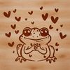 Whimsical Green Toad Illustration A small, green toad with red hearts on its back, illustrated in a simple vector style.