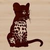 A large wild cat with distinctive markings sits on its haunches, depicted in a detailed vector illustration.