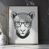 Stylized Jaguar Illustration in Vector Format A stylized illustration of a jaguar wearing glasses, depicted in a vector format.