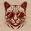 Wild Ocelot Portrait with Shades A stylized illustration of a wild ocelot's head with sunglasses, depicted as a vector graphic.