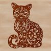 An ornate illustration of a feline animal in a sitting position.