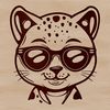Wild Whimsy Cat Portrait A portrait of a wild ocelot, its head turned slightly to the side, wearing trendy sunglasses in a fun design.