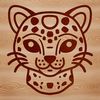 A digital illustration of a wild ocelot's head, depicted in a stylized vector format.