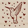 Hummingbird in Flight with Heartful Surroundings A colorful hummingbird in flight, surrounded by heart shapes, symbolizing love and joy.