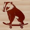 Cute Cartoon Badger with Skateboard A cartoon-style illustration of a badger standing on its hind legs with one front paw holding a skateboard.