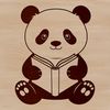 Panda on Tree Stump Reading Book Illustration A close-up illustration of a giant panda sitting on a tree stump, reading a book.