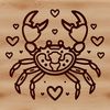 Wild Love Crab Illustration A stylized illustration of a wild crab featuring love hearts on its shell.
