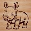 An isolated graphic representation of a rhinoceros in vector format.