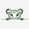 Wild Beauty SVG Illustration A detailed illustration of a big cat's face, with piercing eyes peeking out from behind foliage.