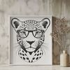 Wild Whimsy: Vector Jaguar Illustration A large cat with distinctive spots wearing glasses in a vector design.