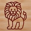 A simple line drawing of a majestic lion standing proudly on its hind legs.