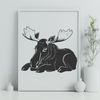 Wild Moose Portrait in Natural Habitat A realistic illustration of a sleeping wild animal, a moose, in a natural environment.