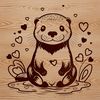 A cartoon otter with love hearts surrounding its body.