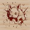 A detailed illustration of a rhino charging through a wall, depicted as a safari animal in a wild environment.