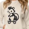 Skateboarding Skunk SVG Design A wildlife-inspired vector illustration of a skunk with a skateboard.